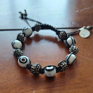 Black and White Evil Eye Shamballa Beaded Bracelet
